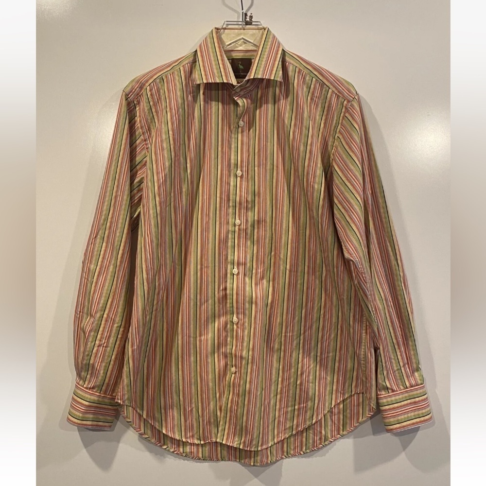 Tailorbyrd Mens Large Multi Color Vertical Stripe Long Sleeve Button Down Shirt